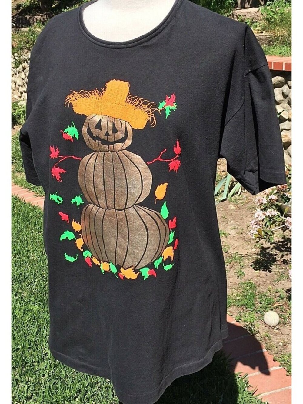 Halloween T Shirt Sz. XL Fall Halloween Scarecrow Crow Pumpkin Patch Handmade